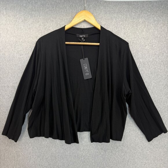 Comfy USA Womens Large Black Open Front Sophia Cardigan‎ Crop Modal Blend NWT - Picture 1 of 9